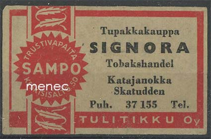 Kauppiasetiketti, Tupakkakauppa Signora, Helsinki 