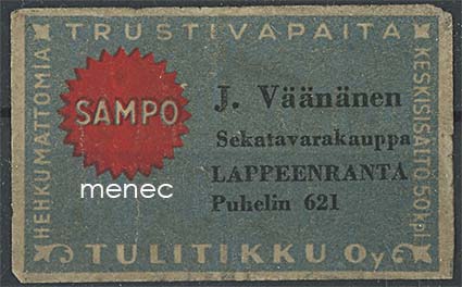 Kauppiasetiketti, J. Väänänen, Lappeenranta 