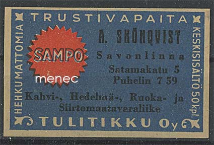 Kauppiasetiketti, A. Skönqvist, Savonlinna 