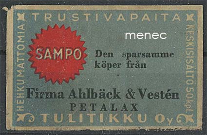 Kauppiasetiketti, Firma Ahlbäck & Vestén, Petolahti 