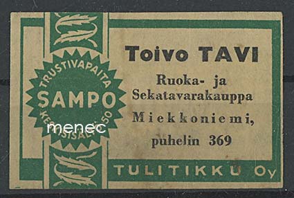 Kauppiasetiketti, Toivo Tavi, Miekkoniemi, Savonlinna 