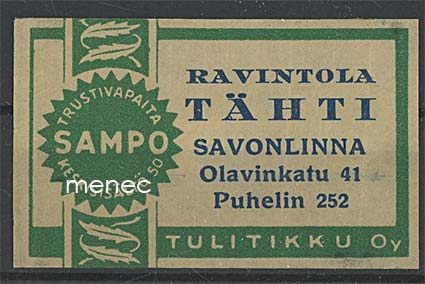 Kauppiasetiketti, Ravintola Tähti, Savonlinna 