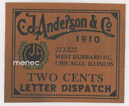 USA local, C. D. Anderson & Co 1910. Chicago, Illinois. 2 c 