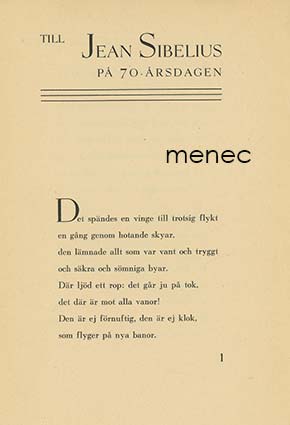Gripenberg, Bertel - Till Jean Sibelius på 70-årsdagen 