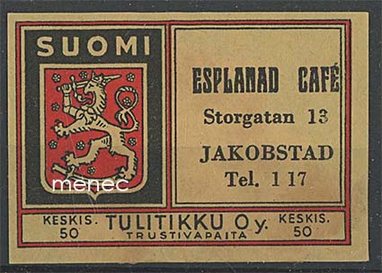 Tulitikkuetiketti, Esplanad Café, Pietarsaari 