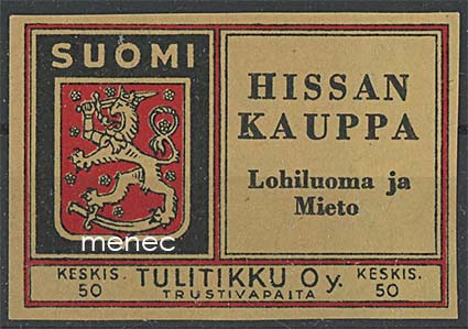 Tulitikkuetiketti, Hissan Kauppa, Lohiluoma ja Mieto 
