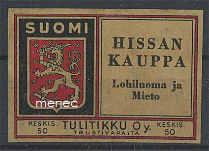 Tulitikkuetiketti, Hissan Kauppa, Lohiluoma ja Mieto 