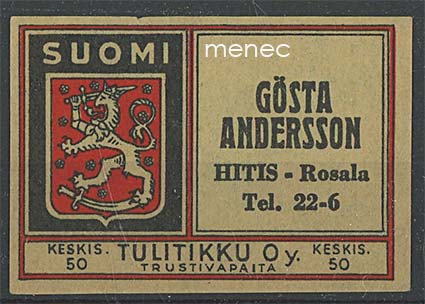 Tulitikkuetiketti, Gösta Andersson, Hiittinen 