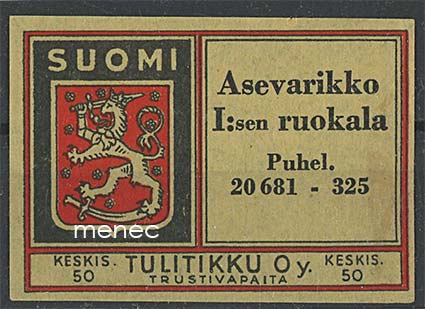 Tulitikkuetiketti, Asevarikko I:sen ruokala 