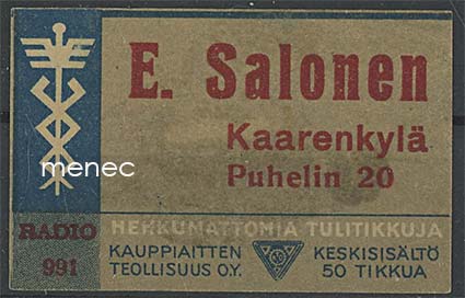 Kauppiasetiketti, E. Salonen, Kaarenkylä, Porvoo 