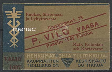 Kauppiasetiketti, P. Vilo, Vaasa 
