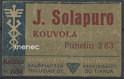 Kauppiasetiketti, J. Solapuro, Kouvola 