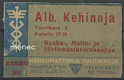 Kauppiasetiketti, Alb. Kehinoja, Vuorikatu 8 