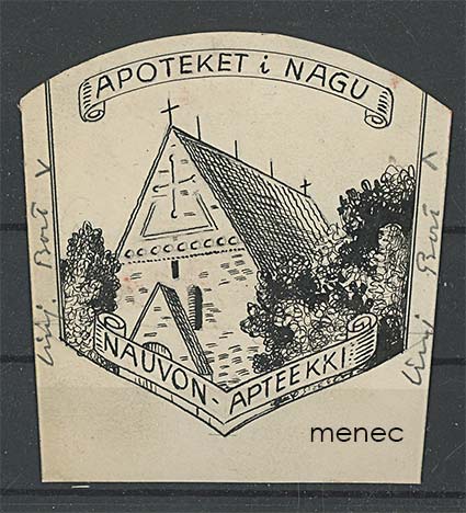 Nauvon Apteekki, etiketti 