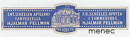 Ent. Schéelen Apteekki, Tampere, etiketti 