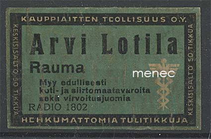 Kauppiasetiketti, Arvi Lotila, Rauma 