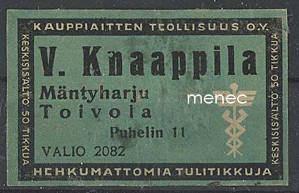 Kauppiasetiketti, V. Knaappila, Mäntyharju, Toivola 