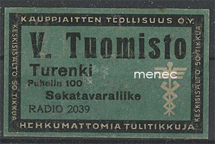 Kauppiasetiketti, V. Tuomisto, Turenki 