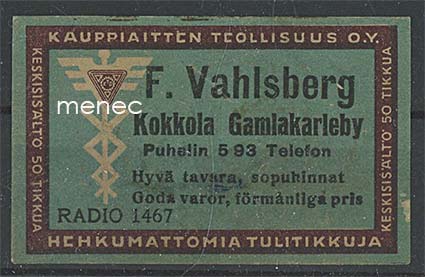 Kauppiasetiketti, F. Vahlsberg, Kokkola 