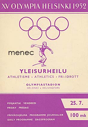 XV Olympia Helsinki 1952. Yleisurheilu, Olympiastadion perjantai 25.7. Päiväohjelma 