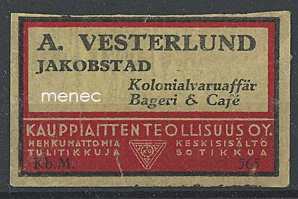 Kauppiasetiketti, A. Vesterlund, Pietarsaari 