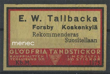 Kauppiasetiketti, E. W. Tallbacka, Koskenkylä 