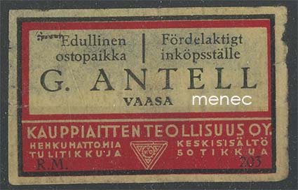 Kauppiasetiketti, G. Antell, Vaasa 