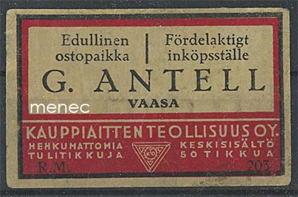 Kauppiasetiketti, G. Antell, Vaasa 