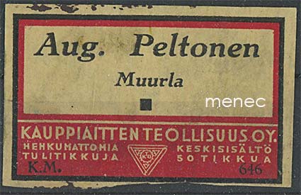 Kauppiasetiketti, Aug. Peltonen, Muurla 