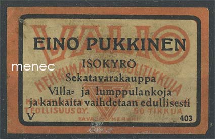 Kauppiasetiketti, Eino Pukkinen, Isokyrö 