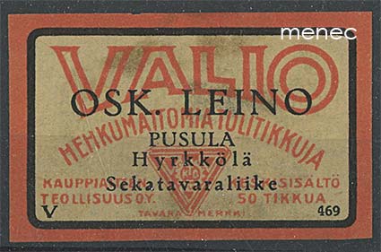 Kauppiasetiketti, Osk. Leino, Pusula, Hyrkkölä 