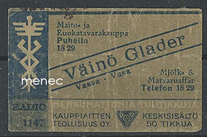 Kauppiasetiketti, Väinö Glader, Vaasa 