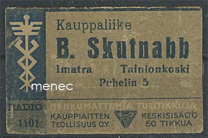 Kauppiasetiketti, B. Skutnabb, Tainionkoski, Imatra 