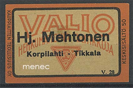 Kauppiasetiketti, Hj. Mehtonen, Korpilahti, Tikkala 
