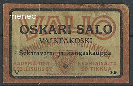 Kauppiasetiketti, Oskari Salo, Valkeakoski 