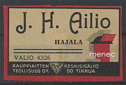 Kauppiasetiketti, J. H. Ailio, Hajala, Salo 