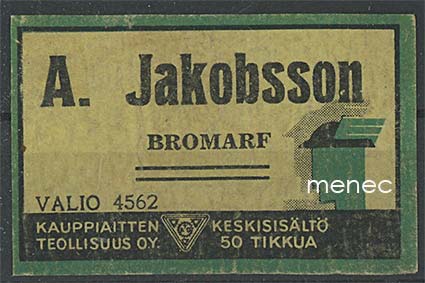 Kauppiasetiketti, A. Jakobsson, Bromarf, Raasepori 