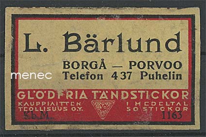 Kauppiasetiketti, L. Bärlund, Porvoo 
