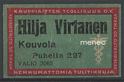 Kauppiasetiketti, Hilja Virtanen, Kouvola 