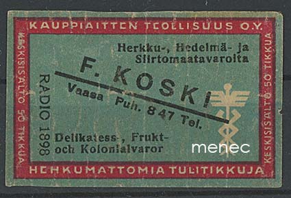 Kauppiasetiketti, F. Koski, Vaasa 