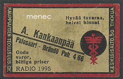 Kauppiasetiketti, A. Kankaanpää, Palosaari, Vaasa 