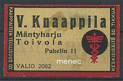 Kauppiasetiketti, V. Knaappila, Mäntyharju, Toivola 