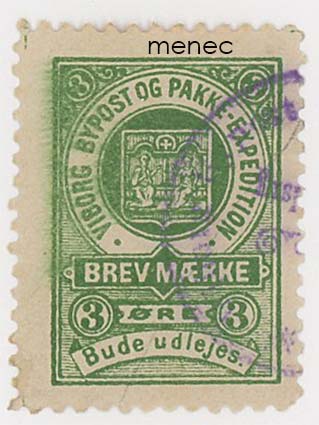 Tanska, paikallispostia, Viborg bypost 1887, 3 ö 