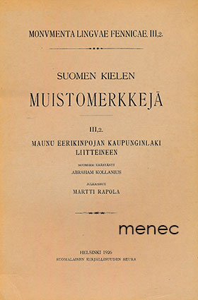Maunu Eerikinpojan kaupunginlaki liitteineen 