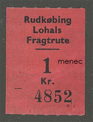 Tanska, Rudköbing Lohals Fragtrute, rautatiemerkki 1 kr 