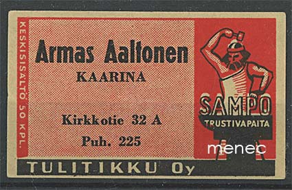 Seppä-etiketti, vanha malli, Armas Aaltonen, Kaarina 
