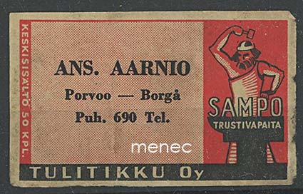Seppä-etiketti, vanha malli, Ans. Aarnio, Porvoo 