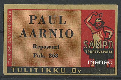 Seppä-etiketti, vanha malli, Paul Aarnio, Reposaari 