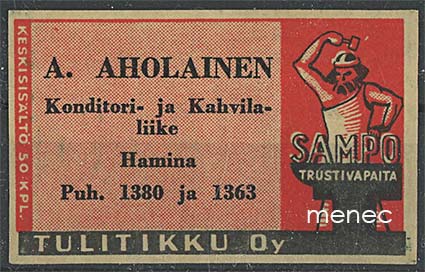 Seppä-etiketti, vanha malli, A, Aholainen, Hamina 