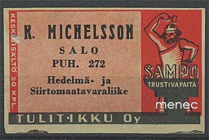 Seppä-etiketti, vanha malli, K. Michelsson, Salo 